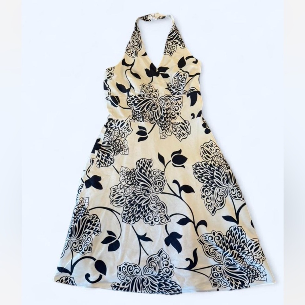Ann Taylor Black and Cream Floral Backless Dress